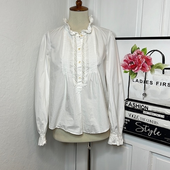 La Vie Rebecca Taylor White Ruffled Collar Tunic Blouse S - Picture 1 of 7